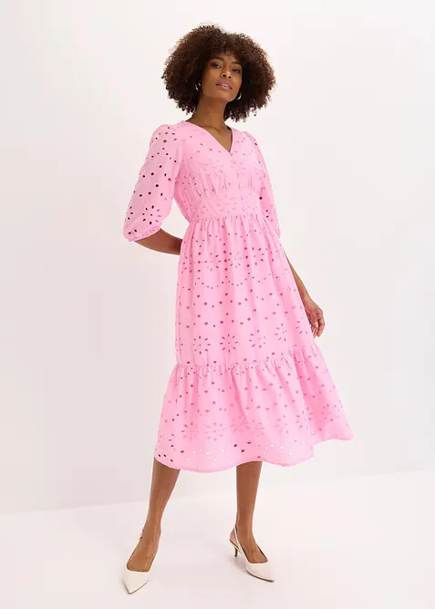 Robe midi 100% coton &agrave; broderie anglaise, bonprix