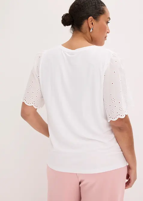 T-shirt doux en viscose extensible avec broderie anglaise, bonprix