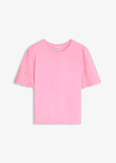 T-shirt doux en viscose extensible avec broderie anglaise, bonprix