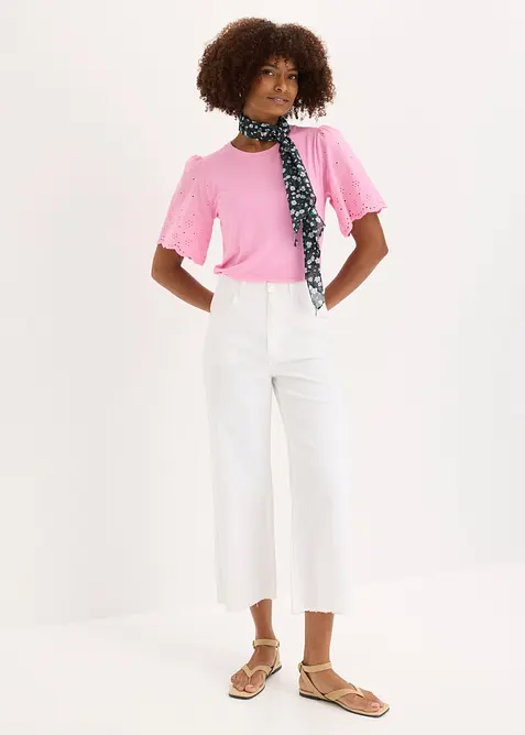 T-shirt doux en viscose extensible avec broderie anglaise, bonprix