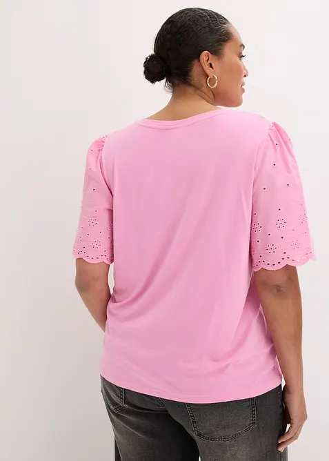 T-shirt doux en viscose extensible avec broderie anglaise, bonprix