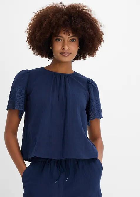 Blouse manches courtes l&eacute;g&egrave;re en gaze de coton, bonprix