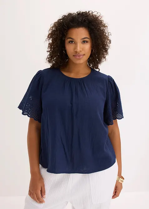 Kurzarmbluse aus luftigem Musselin, bonprix