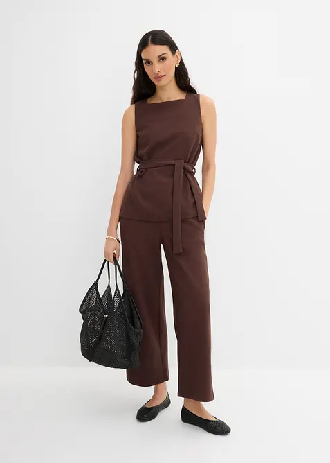 Top en piqu&eacute; avec ceinture &agrave; nouer, bonprix