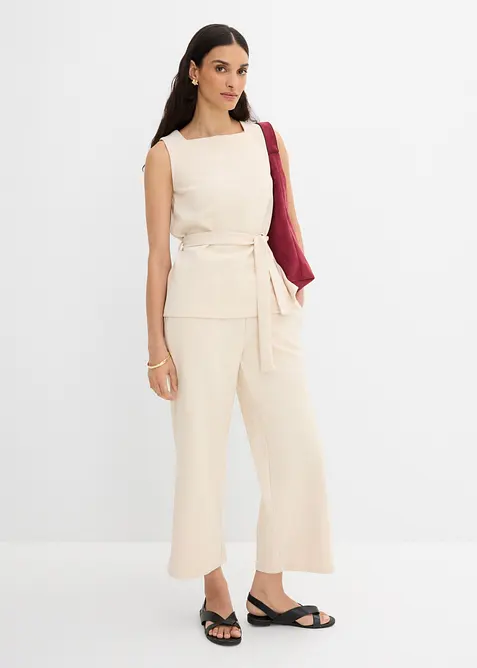 Top en piqu&eacute; avec ceinture &agrave; nouer, bonprix