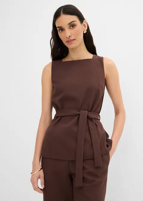 Top en piqu&eacute; avec ceinture &agrave; nouer, bonprix