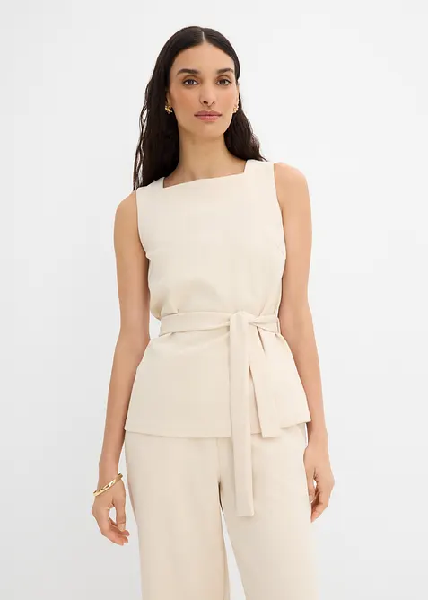 Top en piqu&eacute; avec ceinture &agrave; nouer, bonprix
