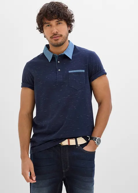 Polo manches courtes &agrave; col tiss&eacute;, bonprix