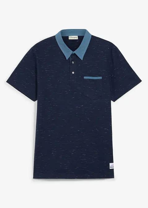 Polo manches courtes &agrave; col tiss&eacute;, bonprix