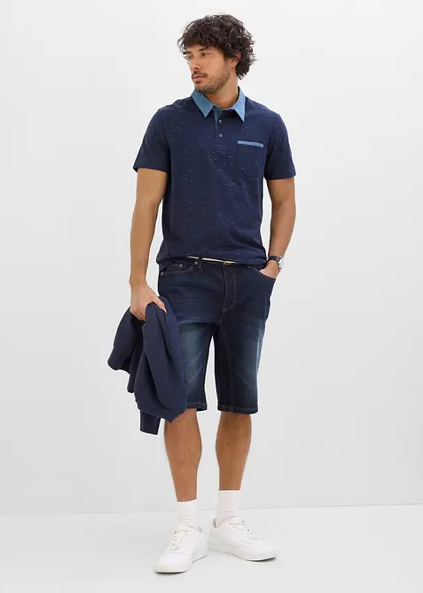 Polo manches courtes &agrave; col tiss&eacute;, bonprix