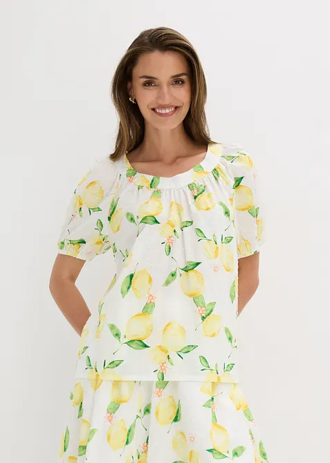 Blouse 100% coton &agrave; manches ballon, bonprix