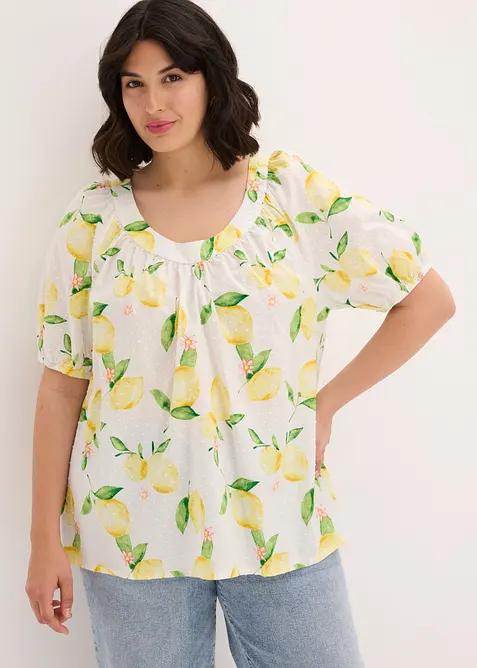 Blouse 100% coton &agrave; manches ballon, bonprix