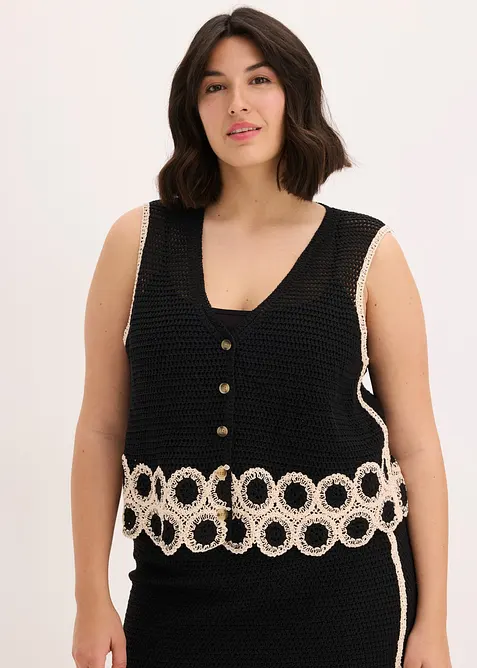 Top boutonn&eacute; en maille 100% coton, bonprix