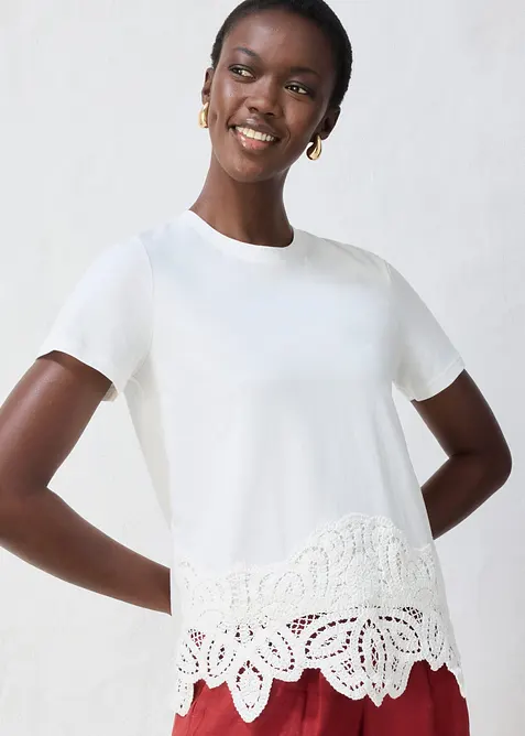 T-shirt avec soie et dentelle au crochet, bonprix