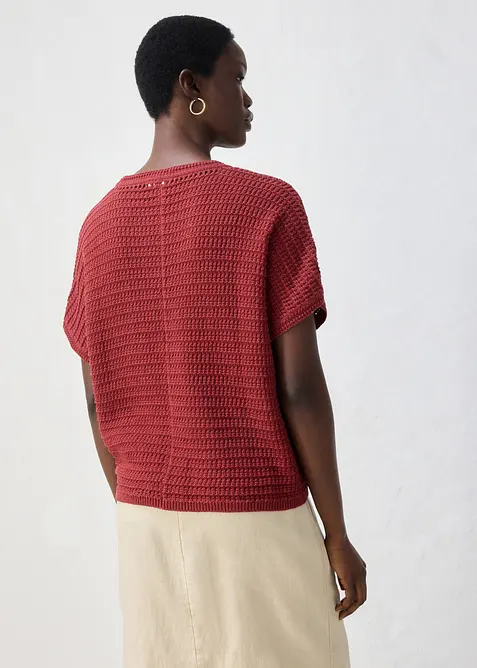 Pull ajour&eacute; en coton et lin, bonprix
