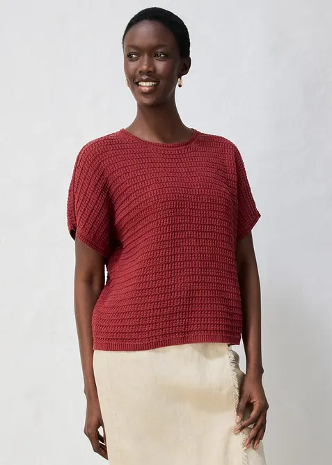 Pull ajour&eacute; en coton et lin, bonprix
