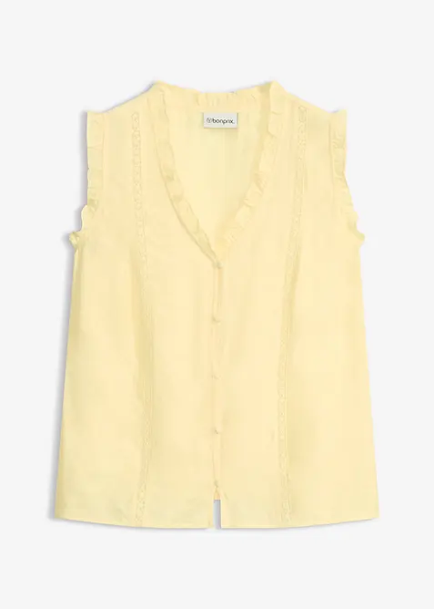 Top boutonn&eacute; &agrave; dentelle, bonprix