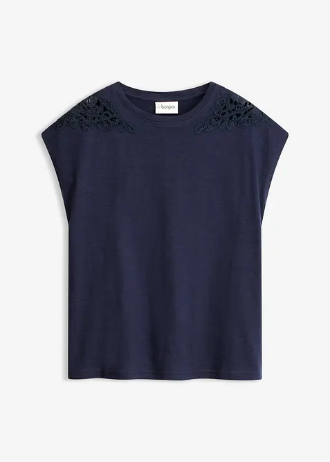Shirt mit Spitzeneinsatz aus reiner Baumwolle, bonprix