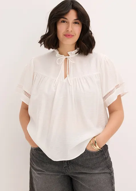 Blouse manches courtes  avec dentelle, bonprix