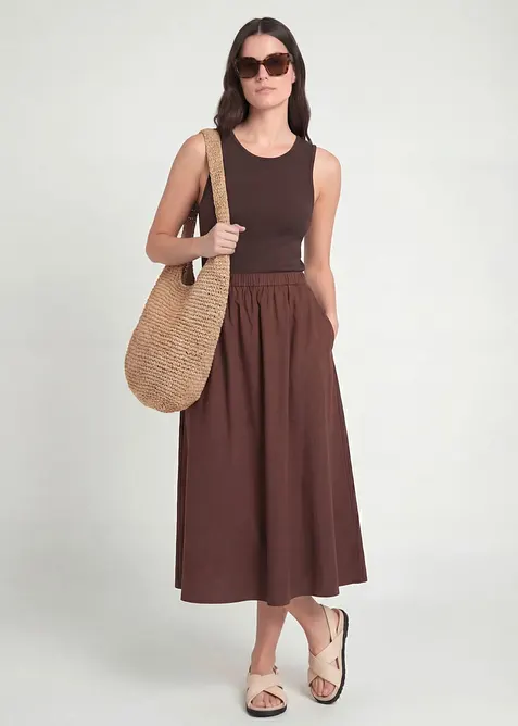 Jupe midi en lin majoritaire, bonprix