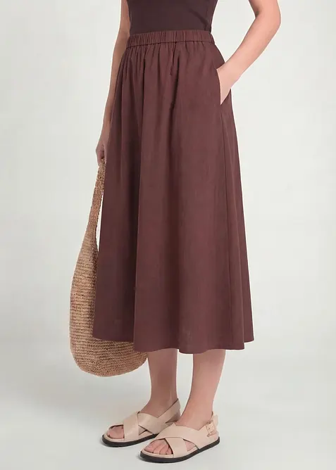 Jupe midi en lin majoritaire, bonprix