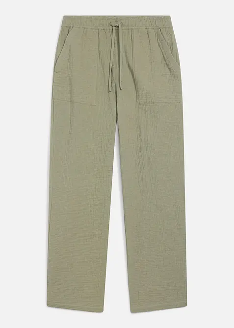 Pantalon loose en gaze de coton &agrave; taille &eacute;lastiqu&eacute;e, fusel&eacute;, bonprix