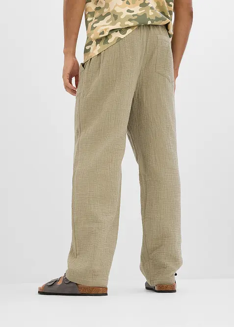 Pantalon loose en gaze de coton &agrave; taille &eacute;lastiqu&eacute;e, fusel&eacute;, bonprix