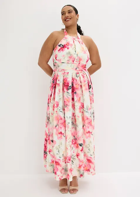 Neckholder-Kleid aus strukturiertem Crepe, bonprix