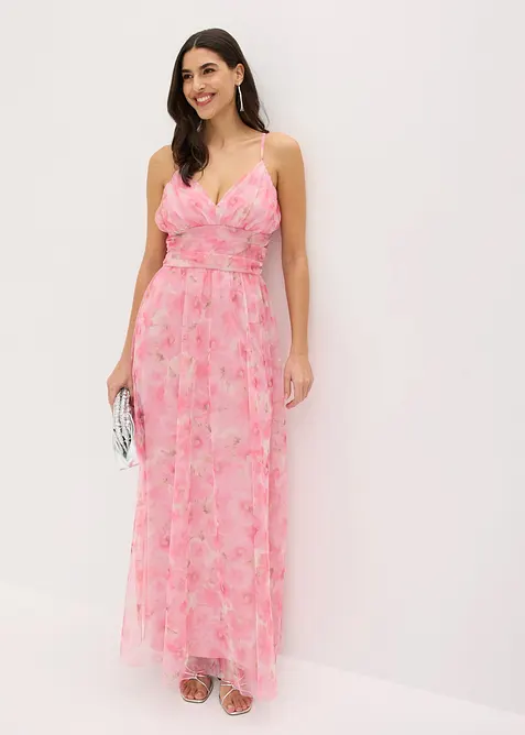 Maxikleid aus zartem T&uuml;ll mit Drapierung, bonprix