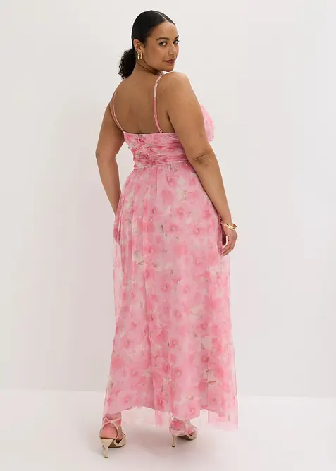 Robe longue et drap&eacute;e en tulle d&eacute;licat, bonprix