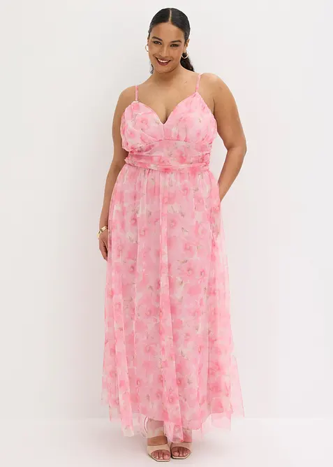 Robe longue et drap&eacute;e en tulle d&eacute;licat, bonprix