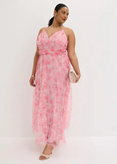 Robe longue et drap&eacute;e en tulle d&eacute;licat, bonprix