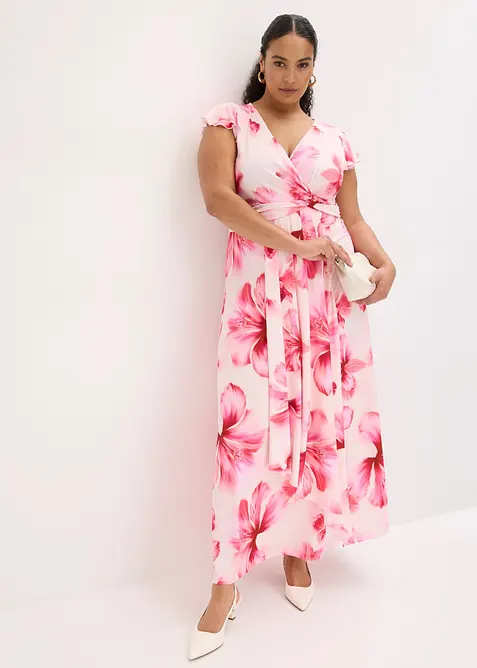 Robe longue en jersey fin avec drap&eacute;, bonprix