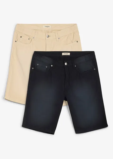Leichte Bermuda mit Dehnbund aus colored Denim, Regular Fit (2er Pack), bonprix