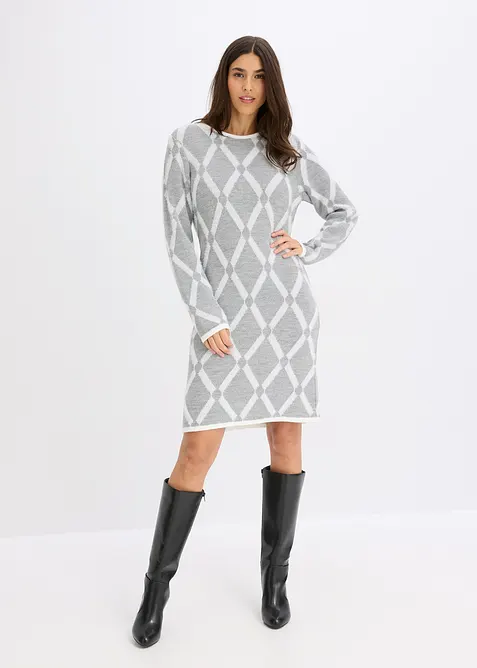 Strickkleid mit Rautenmuster aus Federgarn, bonprix