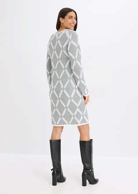 Strickkleid mit Rautenmuster aus Federgarn, bonprix