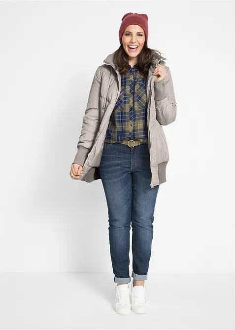 Steppjacke mit breitem Komfortbund und Kapuze, bonprix