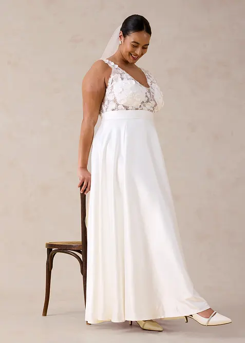 Brautkleid aus gl&auml;nzendem Satin mit Blumen-Applikation, bonprix