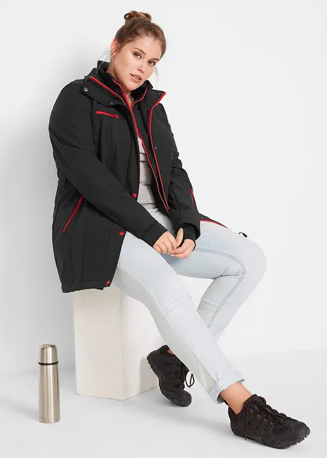 Longue parka en softshell extensible et d&eacute;perlant, bonprix
