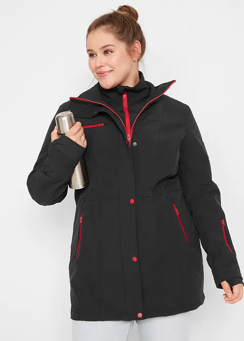 Longue parka en softshell extensible et d&eacute;perlant, bonprix