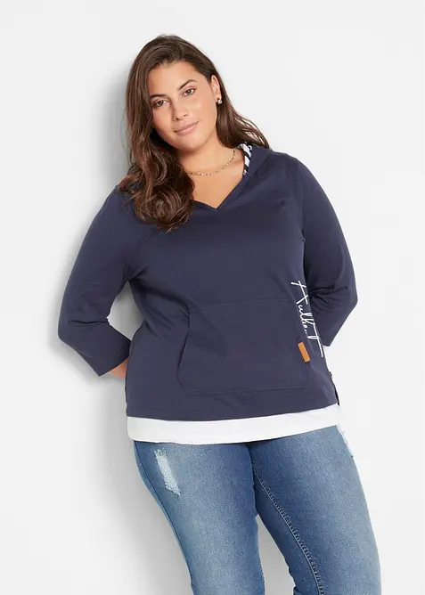 Kapuzen-Shirt, 3/4-Arm aus reiner Baumwolle, bonprix