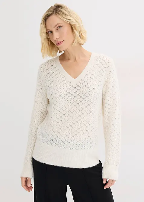 Pull ajour&eacute; avec fil peluche, bonprix