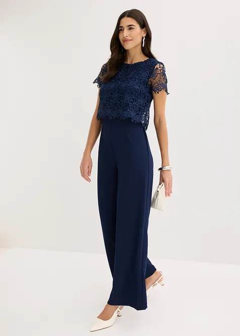Jumpsuit aus softem Scuba mit Spitze, bonprix