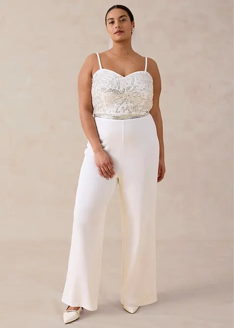 Combinaison en cr&ecirc;pe textur&eacute; avec perles brod&eacute;es, bonprix