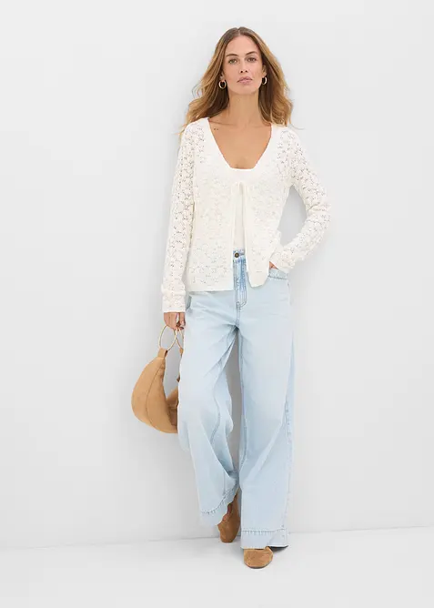 Gilet en maille ajour&eacute;e 100% coton, bonprix