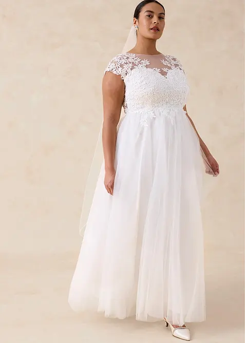 Brautkleid aus zartem T&uuml;ll mit Spitze, bonprix