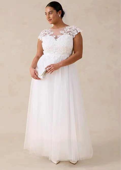 Brautkleid aus zartem T&uuml;ll mit Spitze, bonprix