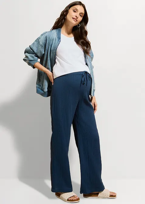 Pantalon de grossesse confortable &agrave; taille smock&eacute;e, gaze 100% coton, bonprix