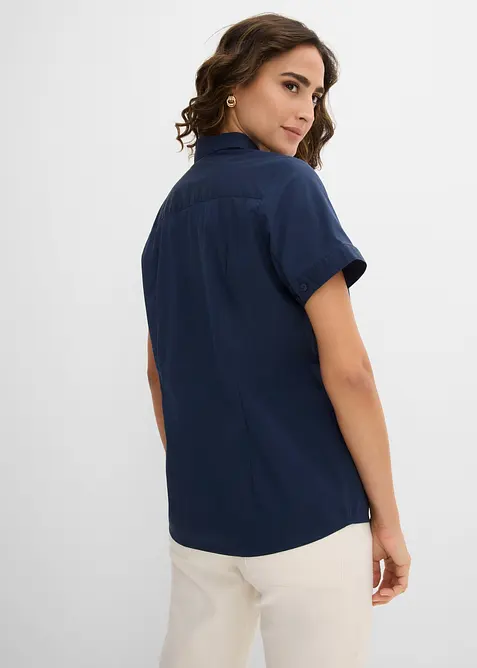 Taillierte Stretch-Kurzarmbluse aus Baumwollmix, bonprix