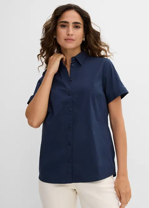 Taillierte Stretch-Kurzarmbluse aus Baumwollmix, bonprix